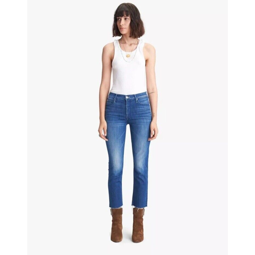Mother Denim The Mid Rise Dazzler Crop Fray Squeeze It Size 28 Stretch
